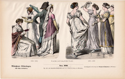 Viselettörténet (65), litográfia 1880, öltözet, ruha, divat, német, francia, polgár, 1802, 1809