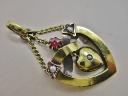 Special antique gold pendant, ruby and pearl sale!