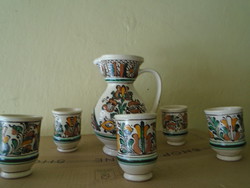 Józsa János Corund: Corundum ceramic set with large spout and wine glasses not used
