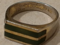 Antik, art deco gyűrű - "Sterling Silver" -zöldköves, -  hagyatékból, - 1 forintról!
