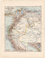 Dél - Amerika térkép 1892, eredeti, Meyers atlasz, német nyelvű, Peru, Ecuador, Kolumbia, Venezuela