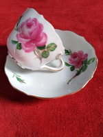 Meisseni kávés csésze aljával, pünkösdi rózsás dekorral, aranyozássa XX.szd eleje