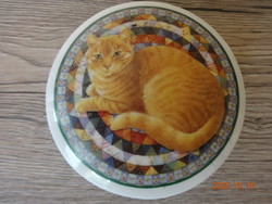 Porcelán (kerámia) cicás ékszertartó (gyűrűtartó) doboz, jelzett (Jelzett Lesley Anne Ivory )