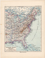 Egyesült Államok térkép 1892, eredeti, Meyers atlasz, német nyelvű, Amerika, USA, keleti part