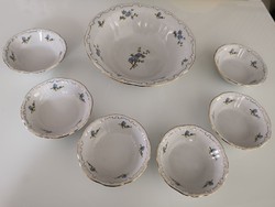 Zsolnay kék barackvirág mintás 6 kompótos és egy leveses tál