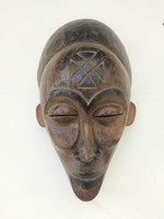 Antique african african patinated wood mask chokwe ethnic group angola africká mask drum 13. 3507