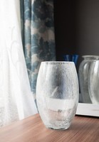 Karcagi (Berekfürdői) retro fátyolüveg váza - repesztett üveg, jegeces, jég zúzmaramintás