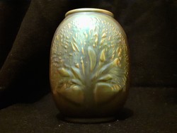 Zsolnay porcelán eozin váza, életfa motívummal