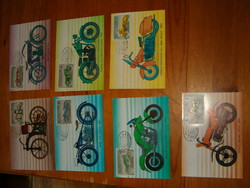 7 darab képeslap 100 éves a motorkerékpár bélyeg sor 1985 magyar bélyegek szép darabok KIÁRUSÍTÁS