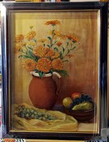 Floral still life with fruits (68x52, oil, super new frame)