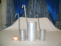 Régi alumínium mérőedény - három darab - "Bodonyi és Társa Pestszentimre" jelzéssel