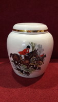 Lovas vadász jelenetes, beagle-s fedeles porcelán váza, tartó
