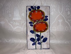 Retro kerámia virágos falidísz, falikép, 20,5 x 11 cm.