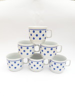 6 db Zsolnay retro porcelán kék pöttyös mintás kávés csésze, teás bögre - darabáron