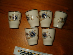 Zsolnay 6 darabos pohárkészlet búzavirág virágos motívum porcelán piának v lágytojásnak KIÁRUSÍTÁS