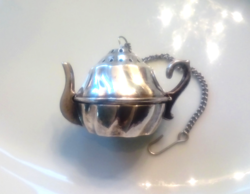 Régi ezüstözött teás kanna teaszűrő jelzett 