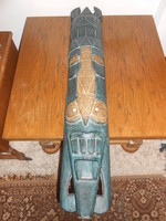 Mask wall Indonesian turquoise tropical wood carved 100 * 18 * 8 cm