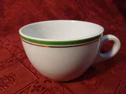 Zsolnay porcelán teáscsésze zöld/arany csíkkal, átmérője 9,5 cm.