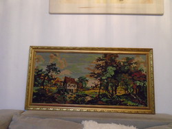 Beautiful antique large tapestry still life in handmade thick gilt wood frame