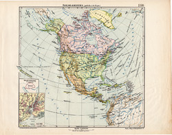 Észak - Amerika politikai térkép 1913, eredeti, atlasz, Kogutowicz Manó, régi, Nagy - Magyarország