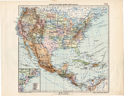 Egyesült Államok, Mexikó, Közép - Amerika térkép 1913, eredeti, Teljes atlasz, Kogutowicz Manó, régi