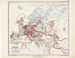 Európa térkép Mátyás király korában, kiadva 1913, eredeti, Kogutowicz, történelmi, renaissance, régi