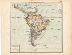 Dél - Amerika politikai térkép 1913, eredeti, atlasz, Kogutowicz Manó, régi, Nagy - Magyarország
