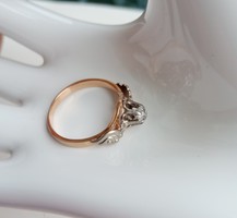 14K-os, szovjet, régi fazonú vörös-fehér arany gyűrű 