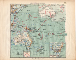 Ausztrália és Óceánia térkép 1913, eredeti, atlasz, Kogutowicz Manó, régi, Nagy - Magyarország