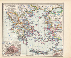 Graecia térkép, Görögország, kiadva 1913, eredeti, atlasz, történelmi, Kogutowicz Manó, Athen, régi