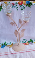 Vintage mécsestartó-gyertyatartó üveg rózsa kehely fém talpakkal