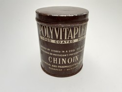 Régi gyógyszeres fémdoboz Polivitaplex Chinoin patikai doboz
