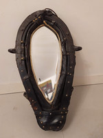 Antik lószerszám ló lovas eszköz hámból készült fali tükör 3447