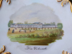 Hat db bidermeier emléktányér, Karlsbad 1845k. Elbogen porcelán, kézzel festve, hibátlan