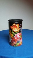 Régi virágos Jacobs kávés fém doboz műanyag tetővel