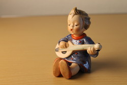 Antik Hummel kerámia figura, szobor, gitáros kislány