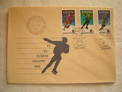 XV. Téli olimpia Calgary FDC boriték levél bélyeg KIÁRUSÍTÁS 1 forintról