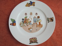 Hüttl Tivadar porcelán jelenetes gyerek tányér