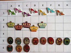 Stiletto, crown button, wooden button from the collection for clothes, bags, scrapbooking