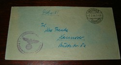 Német birodalmi 1944 feldpost levél boríték Horogkereszt bélyegző Werdel Havel tábori Deutsche Reich