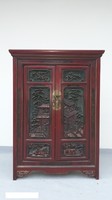 Antik kínai ázsiai bútor dúsan faragott kétajtós sarok szekrény sarokszekrény