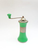 Designer vinyl coffee grinder - retro plastic and metal grinder in green colors