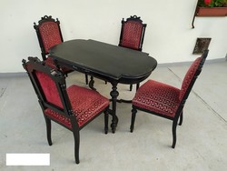 Antik ónémet asztal és 4 kárpitozott szék garnitura