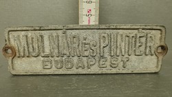 "Molnár és Pintér Budapest" fém cégtábla (1341)