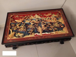 Kínai ázsiai bútor kis fekete lakk asztal harci csata jelenettel