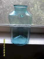 Antik régi szakított kékes nagy pecsétes befőttes üveg