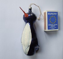 Antik üveg pingvin figurális karácsonyfadísz, karácsonyfa dísz, karácsonyi dekoráció-sajnos sérült