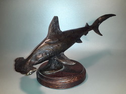 Bronze hammerhead fish shark statue marked
