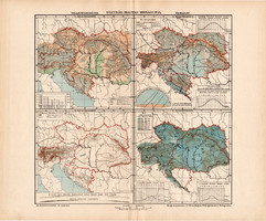Osztrák - Magyar Monarchia talajemelkedés és éghajlat térkép (ek) 1902, eredeti, atlasz, Kogutowicz