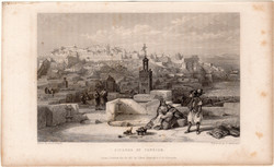 Tanger, fellegvár (2), acélmetszet 1837, eredeti, 9x15, metszet, Marokkó, Afrika, kasbah, citadella